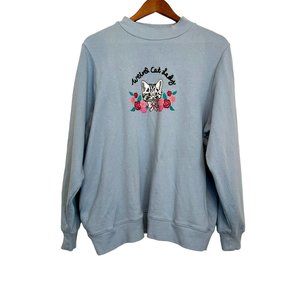 Lazy Oaf Weird Cat Lady Embroidered Crew Neck Sweatshirt Blue Cat M/L